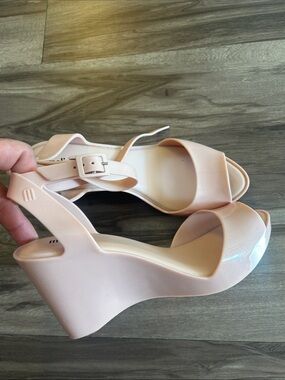 Melissa Blush Pink Wedge Sandals with Ankle Strap